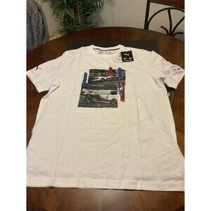 BMW motorsport T-Shirt White OEM photography Racing Car Tee Size Large Gift Idea